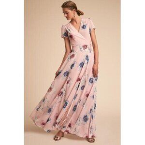 Yumi Kim Bridesmaid Bhldn Calypso Pink Floral Wrap Dress Woman's Sz S